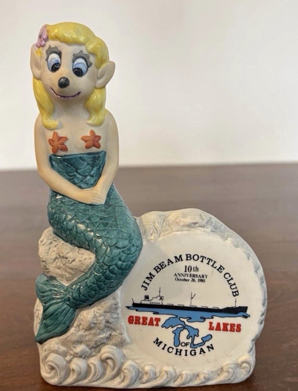 10th ANNIVERSARY Jim Bean Bottle Decanter Fox Figurine 1985 Great Lakes MICHIGAN